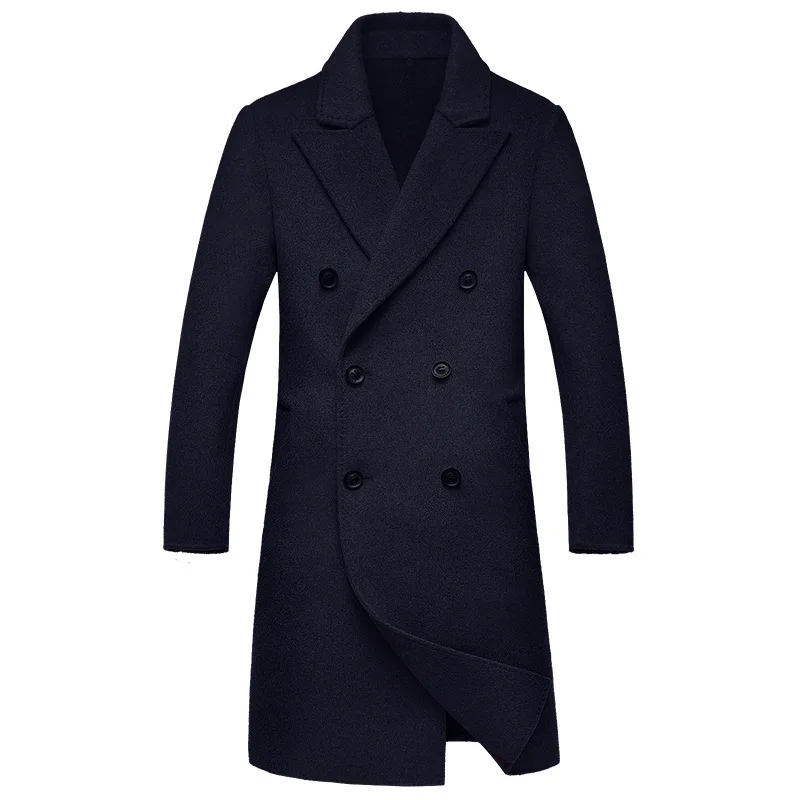 Мужское шерстяное пальто 70% шерсть 30% полиэстер роскошное высококачественное двубортное официальное осенне-зимнее мужское длинное шерстяное пальто - Цвет: dark blue