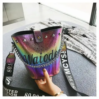 

New Women Crack Bucket Chain Bags Purse Shoulder Handbag Casual Tote Messenger Hobo Satchel Bag Cross Body Bags