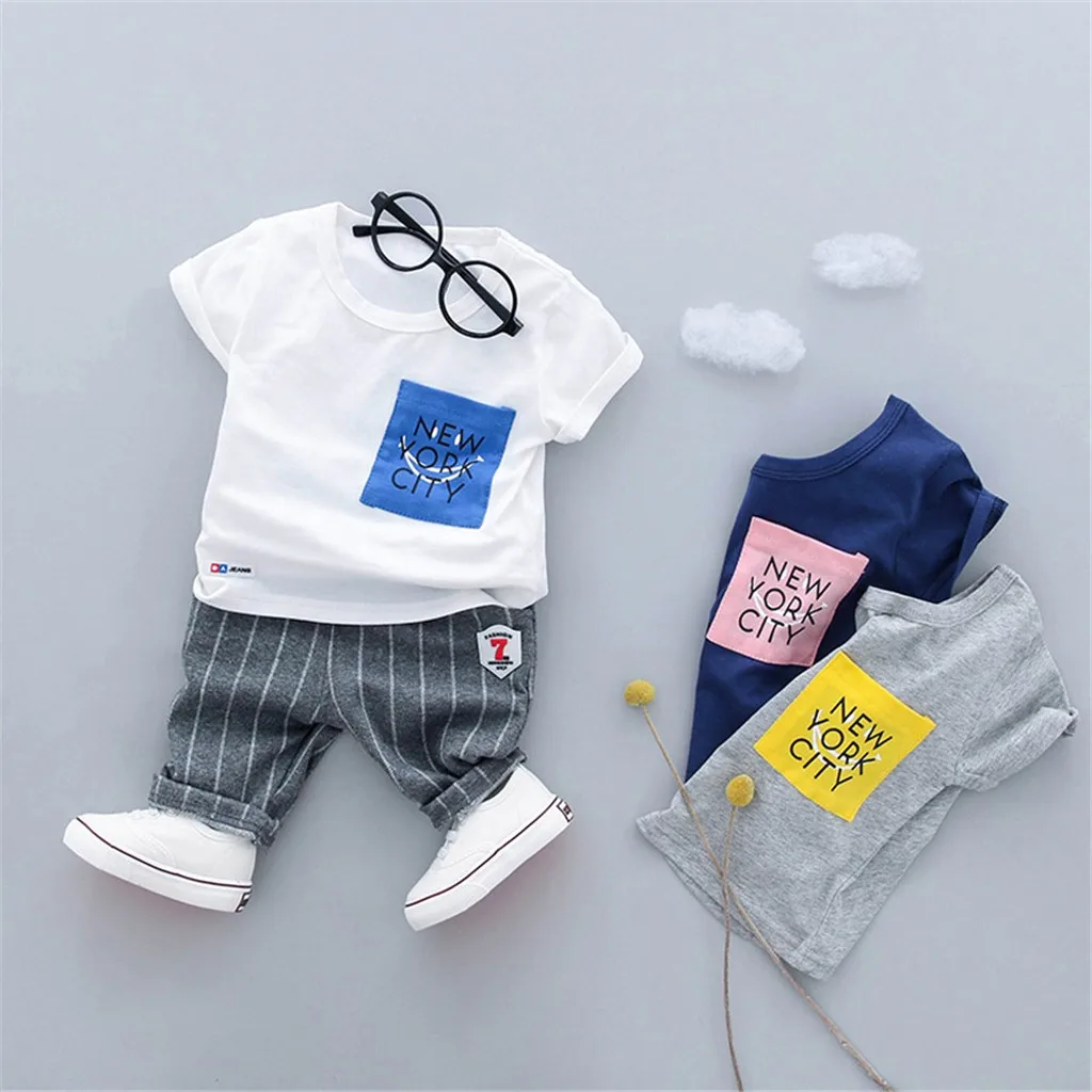 

Toddler Kid Baby Boys Letter T-shirt Tee Tops Stripe Shorts Trousers Outfits Set boy's tracksuit baby en kinderen kleding