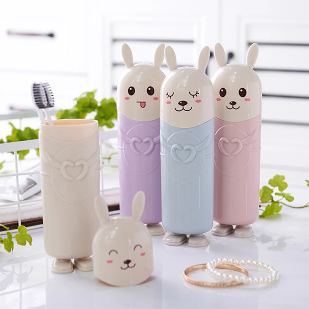 

Cute Rabbit Toothbrush Toothpaste Holders Travel Portable Tooth Brush Cover Case Cartoon Toothbrush Box Bathroom Container