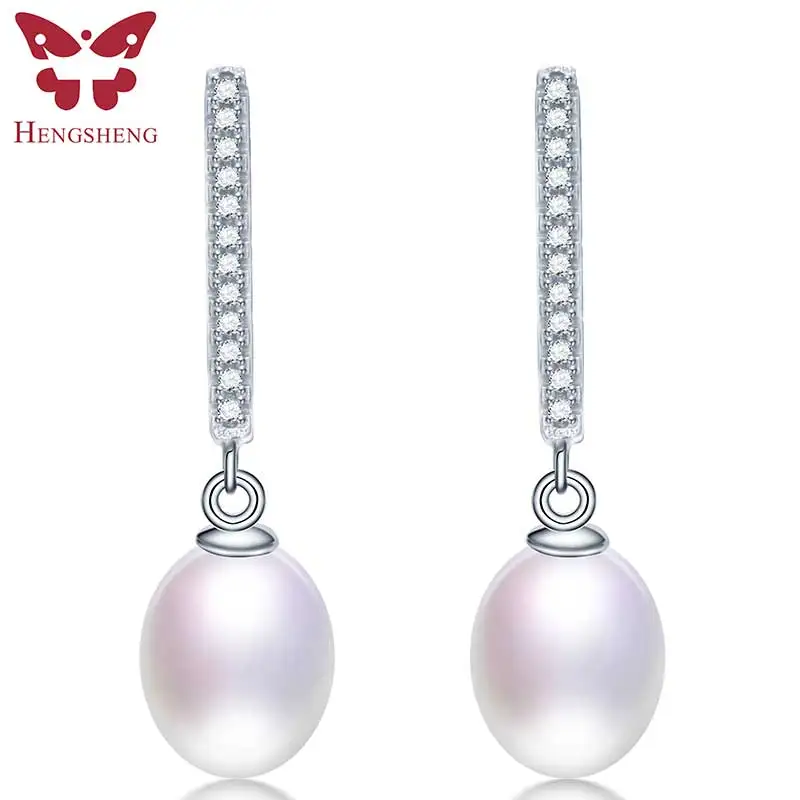 

HENGSHENG Pearl Earrings Dangle, Pearl Dangle Earrings For Women, White,Pink,Purple Pearl 8-9mm With Jewelry Box