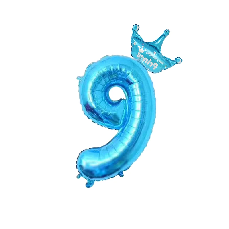 2 шт. 32 дюйма розовый и голубой номер цифры фольги Воздушные шары 1 2 3 4 5 6 7 8 9 лет ребенок Мальчики Девочки День рождения корона фольги воздушный шар Декор - Цвет: Blue Crown 9