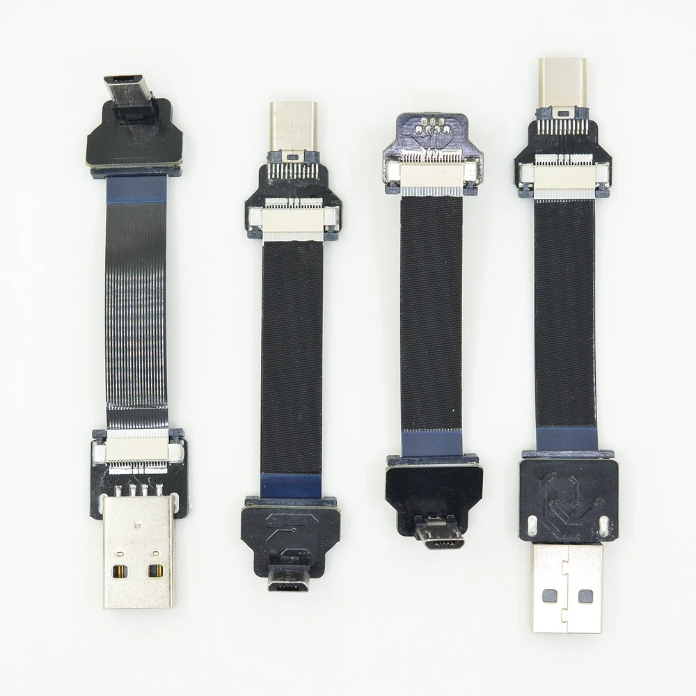 Slim piatto morbido FFC USB C FPV sottile nastro FPC cavo USB tipo C 90 gradi angolato a USB di tipo dritto per sincronizzazione e ricarica nero 5 cm