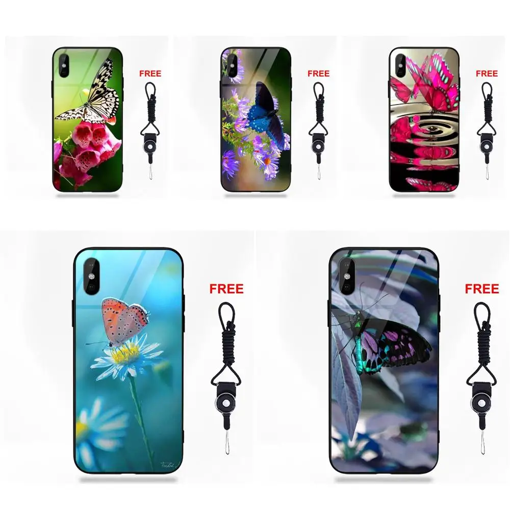 

Vvcqod Ariel Butterfly For Apple iPhone 5 5C 5S SE 6 6S 7 8 Plus X XS Max XR Soft TPU Frame+Tempered Glass Luxury Phone Case