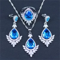 Синий Циркон, свадебное серебро 925, ювелирные наборы для костюма, женский кулон и ожерелье, кольцо, серьги с натуральными камнями, Ювелирная Подарочная коробка