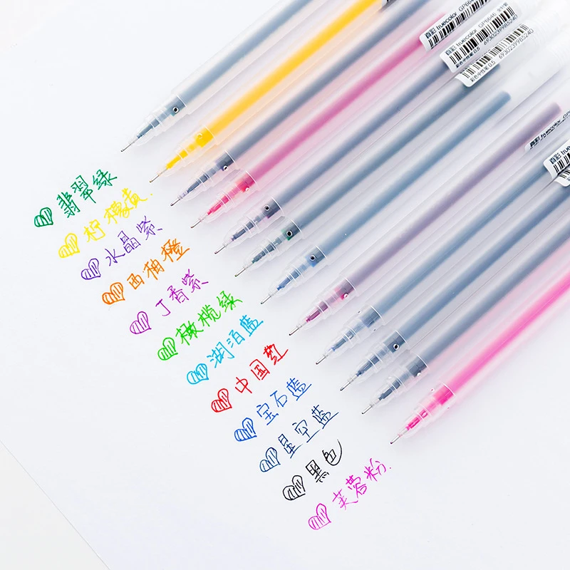 12 шт./компл. яркие цвета, простые прозрачные гелевые ручки для подписи, обычные ручки, канцелярские принадлежности, школьные принадлежности, детские ручки для каракули