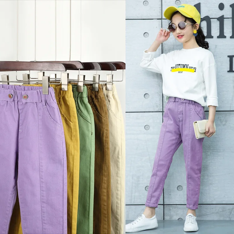 Shiningbaby Girls Jeans for 3-12 Years Old,Flower Embroidery Kids Flare Denim Pant Fashion Outfit