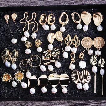 

Dvacaman Pearl Drop Earring Geometric Gold Color Metal Dangle Earring New Wedding Statement Jewelry Women Christmas Gift Bijoux