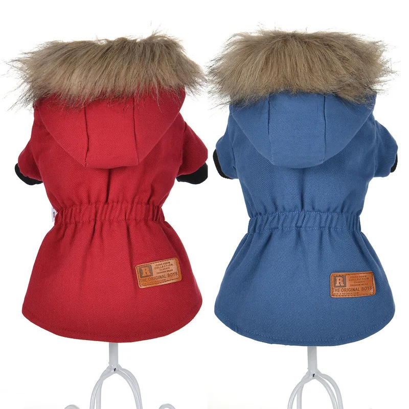 Warm Dog Clothes Coat with Fur Hooded Winter Dog Jacket Coat For Small