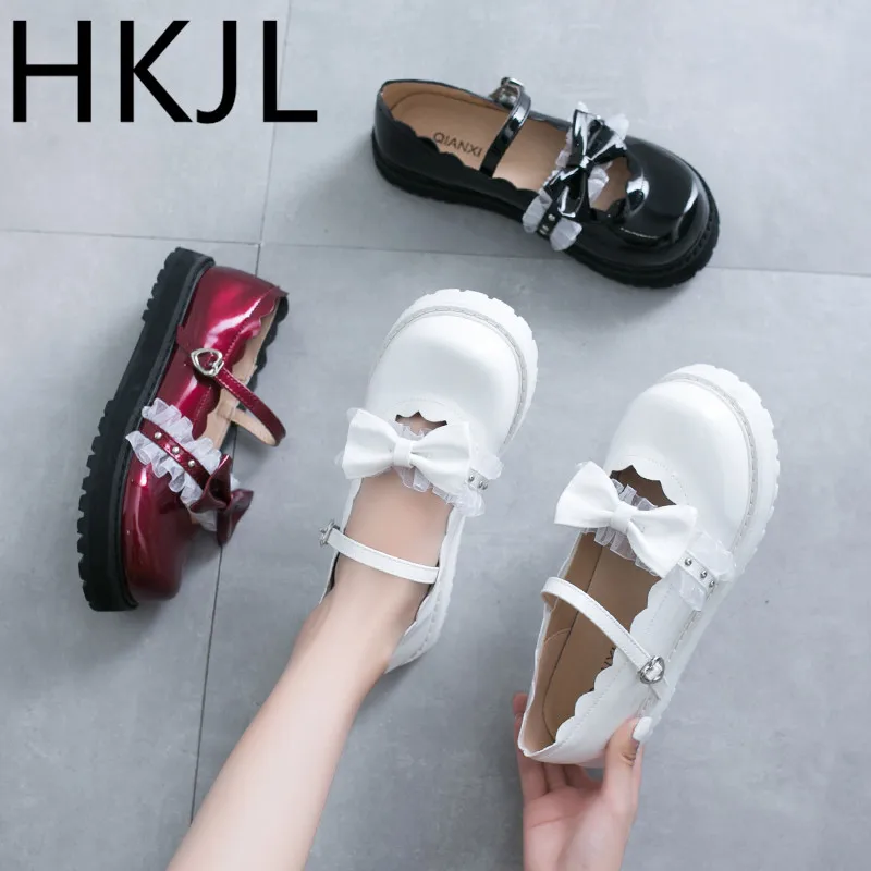 

HKJL Fashion 2019 autumn new one-line buckle belt shoes bow women's shoes flat bottom beef tendon bottom A776