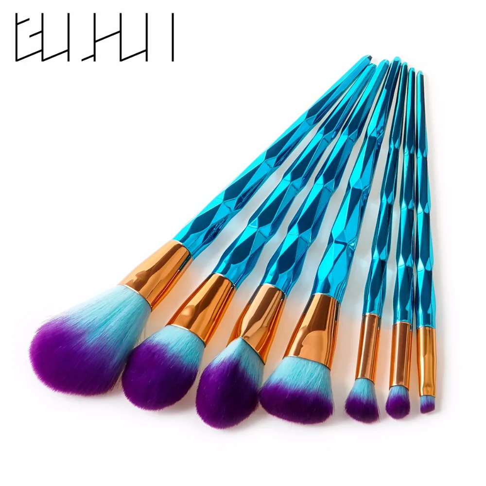 Professional Full Style Diamond Blue Handle Makeup Brush Soft Hair