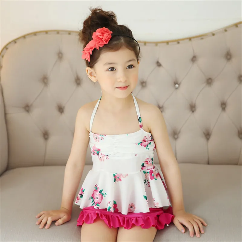 Korean Style Cute Floral Printed Girls Bikini Set Chlidren Two piece Beach Swimwear Summer Sweet
