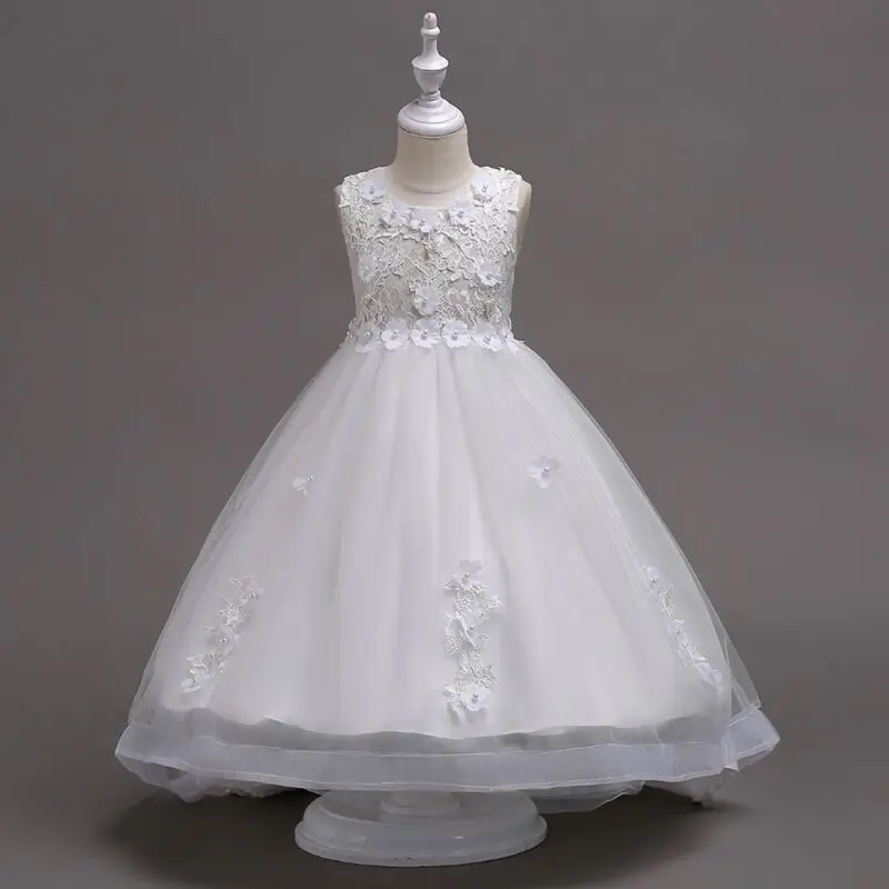 Детское платье свадебная одежда для девочек красное свадебное платье ручной работы с бусинами кружевное платье принцессы с цветочной вышивкой на День святого Валентина - Цвет: 1956 white
