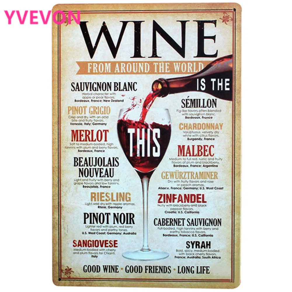 

WINE AROUND THE WORLD Tin Red Wine Sign Retro Painting Plate for hotel lounge wedding party gift wall Metal decor LJ7-10 20x30cm