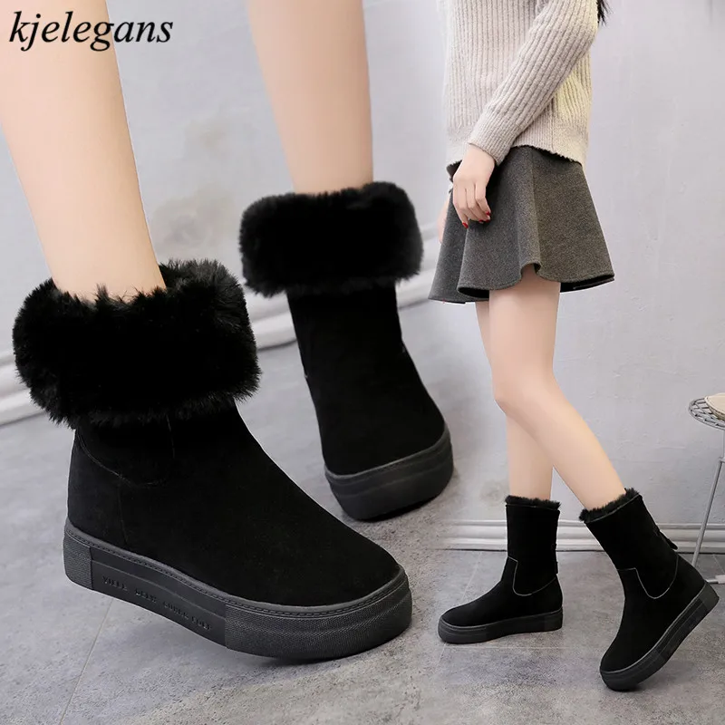 

kjelegans 2018 botas mujer furry fashion high quality round toe mid-calf women winter plush snow boots ladies bota feminina