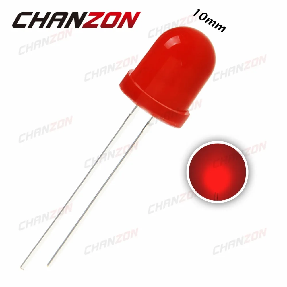 

50pcs 10mm LED Diode Red Diffused Light (620-625nm) 20mA DC 2V DIP 10 mm LED Light-Emitting Diode Bulb Through Hole Diode Lamp