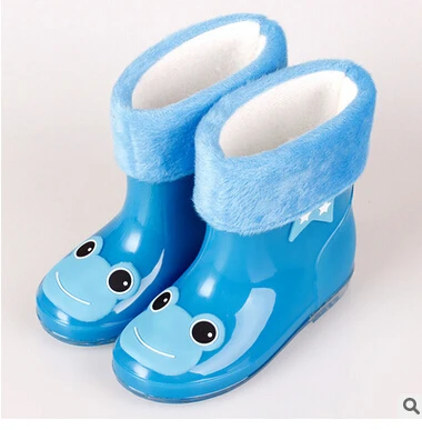 Цветные стерео детские съемные ботинки из хлопка для маленьких детей; теплая зимняя водонепроницаемая обувь для мальчиков и девочек - Цвет: Синий