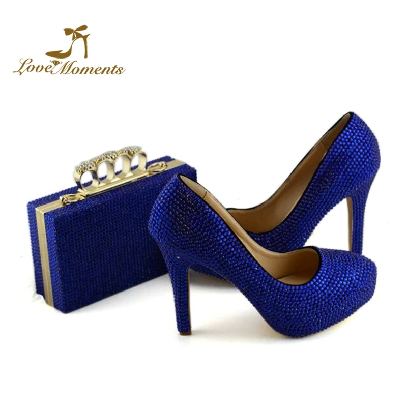 2019 Wedding shoes with matching bag set Royal Blue crystal Bride Payty