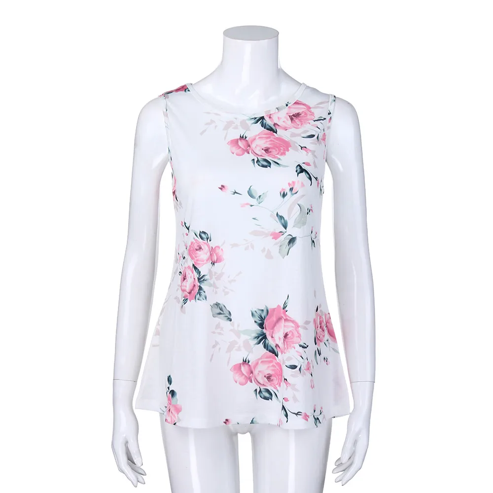 Women Ladies Summer Fashion Casual Chic Floral T-Shirt Sleeveless Casual Tops Blouse Vest Tank Haut Femme Cropped Feminino 50