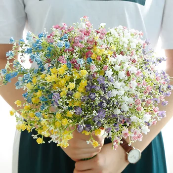 

colorful gypsophila artificial flowers long stem fake flowers bouquet babys breath silk flowers wedding party home decoration