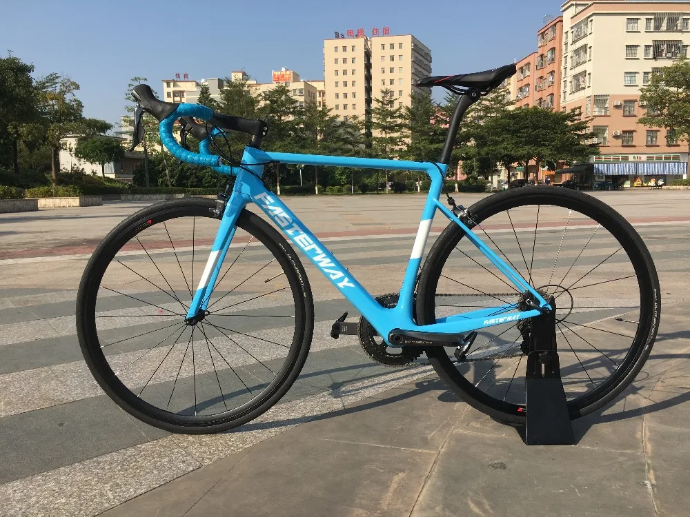 Flash Deal TAIWAN brand light blue FASTERWAY 700C carbon Road Complete Bike Bicycle 22 Speed R8000 Groupset Bicicleta D brake 49/52/54/56 5