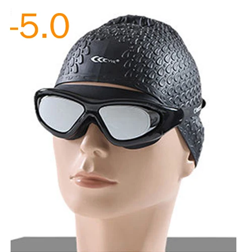 Очки для плавания, диоптрий, анти-туман, большая оправа, близорукость, очки для плавания, очки для плавания, оптические, по рецепту, для женщин, мужчин, спортивные очки для плавания, анти-УФ - Цвет: -5.0 Black