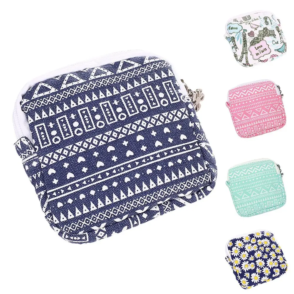 

New Cute Printed Double Layer Zip Women Sanitary Napkins Pad Holder Mini Storage Bag
