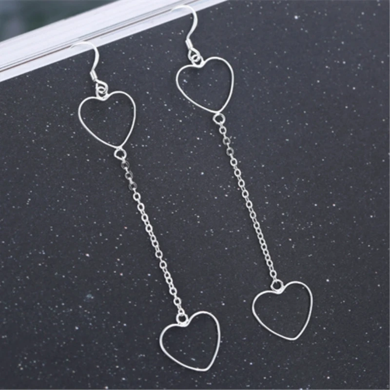 

Korean Heart Long Fresh Cute 925 Sterling Silver Temperament Personality Fashion Female Earring SEA075
