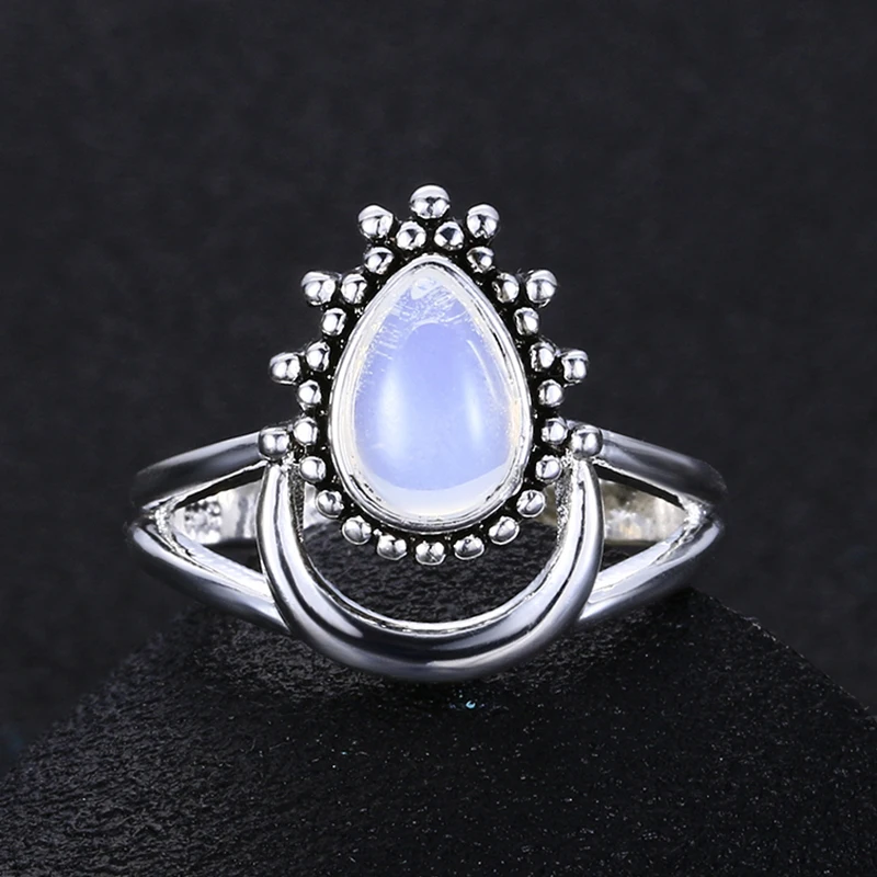 Charm Large Antique Brand Marquise Moonstone Rings 925 Silver Women's Vintage Punk Jewelry Ring Unique Anniversary Party Gift