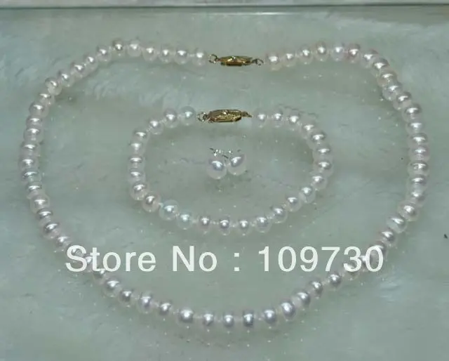 

Jewelry 00345 wholesale 10 Sets white pearl Necklace Bracelet & Earring 925 silver stud (A0423)