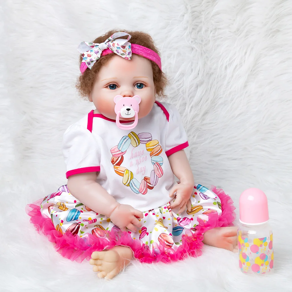 

Christmas Gifts 55cm Realistic Soft Silicone Vinyl Reborn Baby Doll Toy For Girl Boys Newborn Dolls For Children Bottle+Nipple