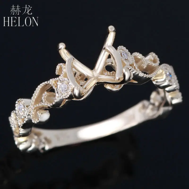 HELON 7-8 мм круглый полукрепление кольцо Установка Твердый 14 к желтое золото натуральные бриллианты филигрань обручальное кольцо женские романтические украшения