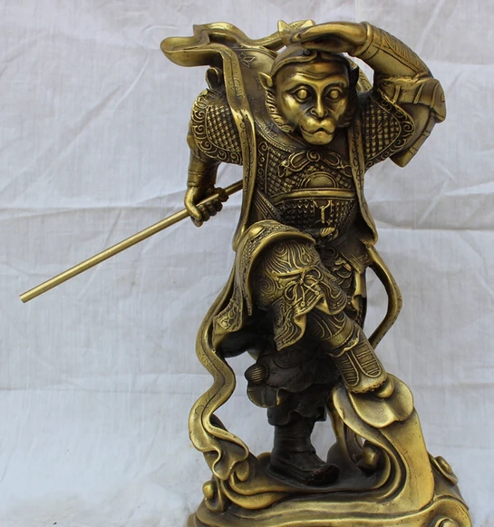 

JP S0610 14" Chinese Bronze Great Sage Equalling Heaven Sun Wu Kong King Buddha Statue