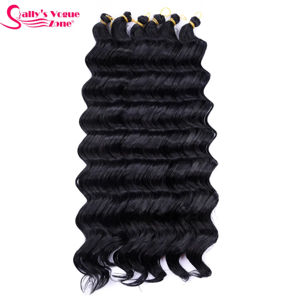 Sallyhair High Temperature Synthetic Deep Wave Twist Crochet Braids Black Color Bulk Hair Extension  (3)