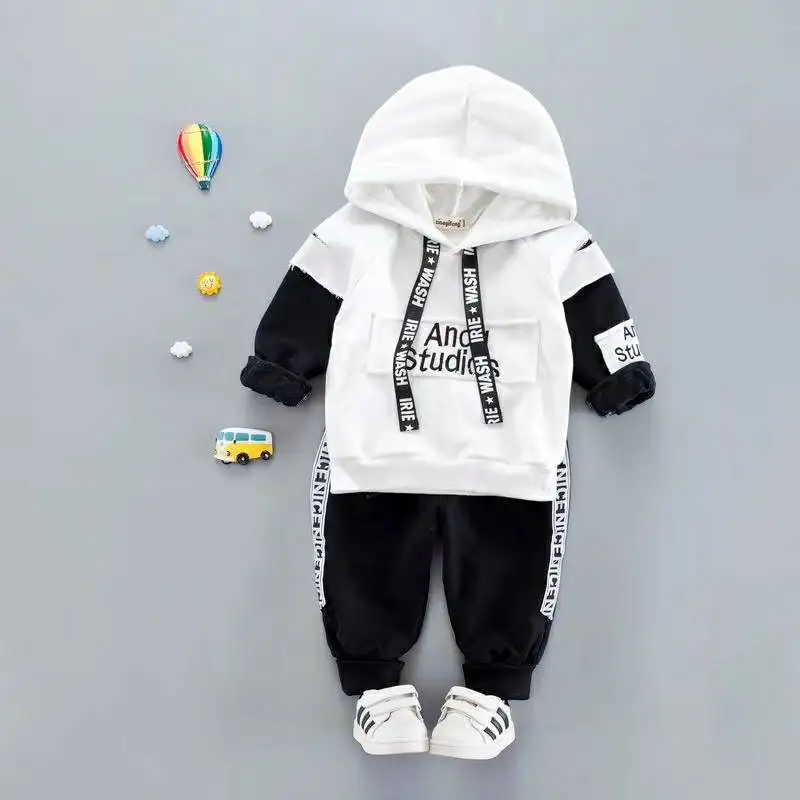 

Baby Toddler Boy Casual Hooded Clothes Set For Toddler Boy Spring Cartoon Letter Long Sleeve T shirt + Pants 1 2 3 4 Years