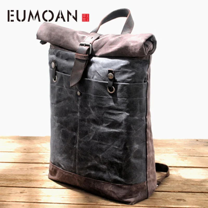 

EUMOAN Outdoor Retro shoulder bag, do old college wind man bag, canvas crash waterproof travel backpack