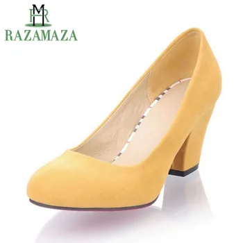 

ZALAVOR Concise Women Pumps Solid Color Round Toe Thick High Heels Shoes Slip On Daily Office Lady Club Footwear Size 34-43