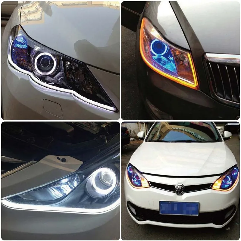 Angel Eye 2x Daytime Running Light Universal Tube Guide Soft and Flexible Car LED Strip DRL White and Yellow turn signal light (7)