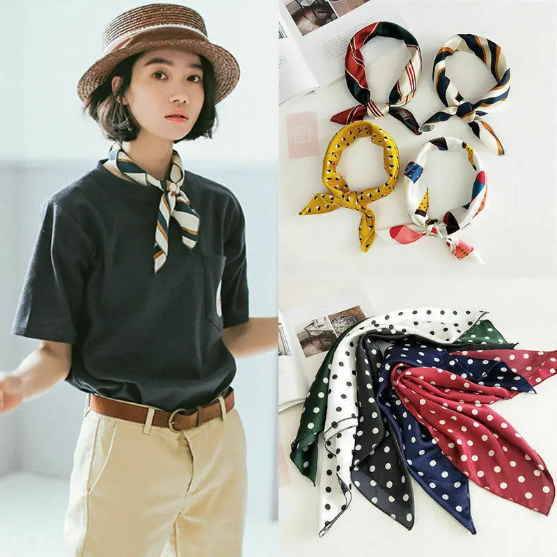 Small Scarf Soft Hair Tie Band Decorative Multifunctional Head Scarf Multicolor Stripe Print Kerchief Neck
