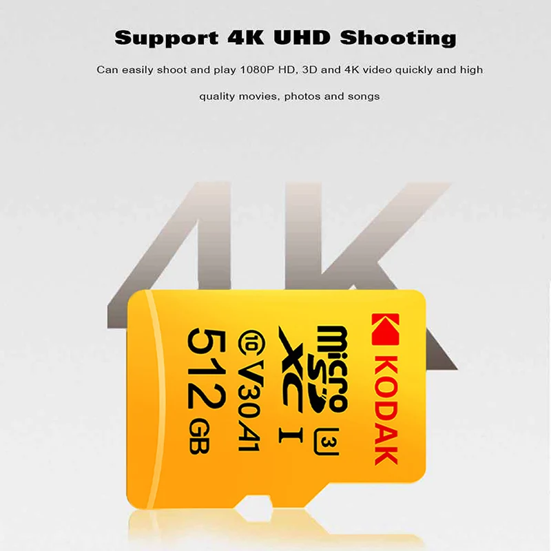Карта памяти Kodak Micro SD класс 10 высокая скорость 512 ГБ U3 4K 32 Гб карта cartao de memoria 128 micro 64