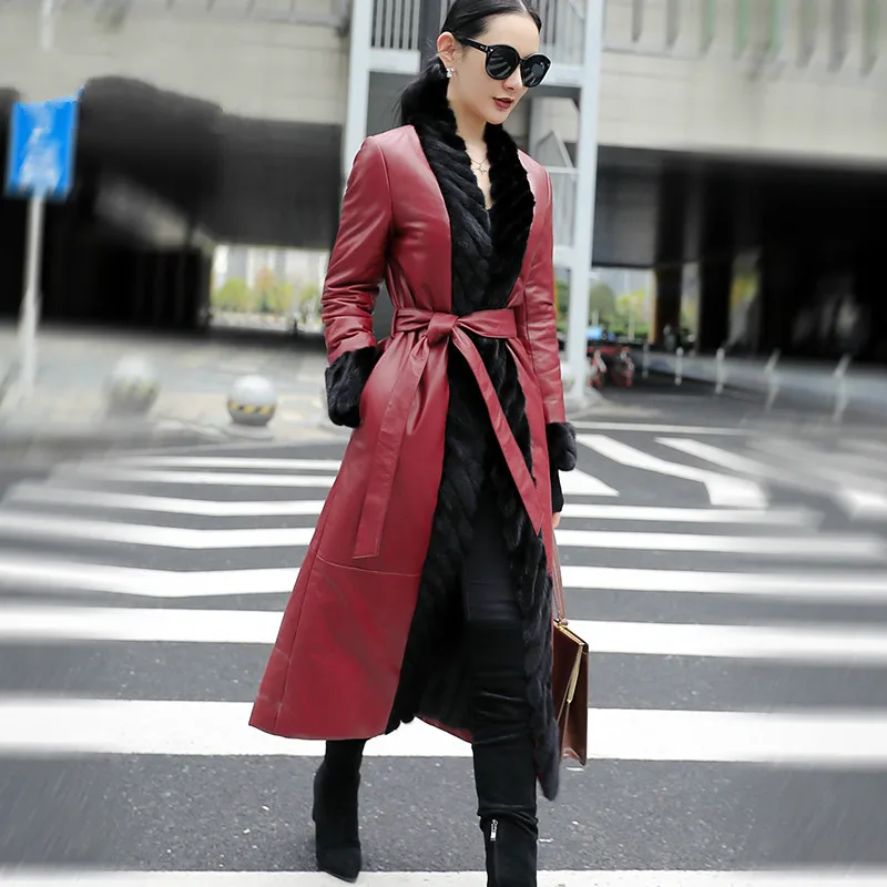 Осенне-зимнее пальто женская одежда норковая Меховая куртка из натуральной кожи корейский винтажный пуховик из овчины женские топы - Цвет: wine red