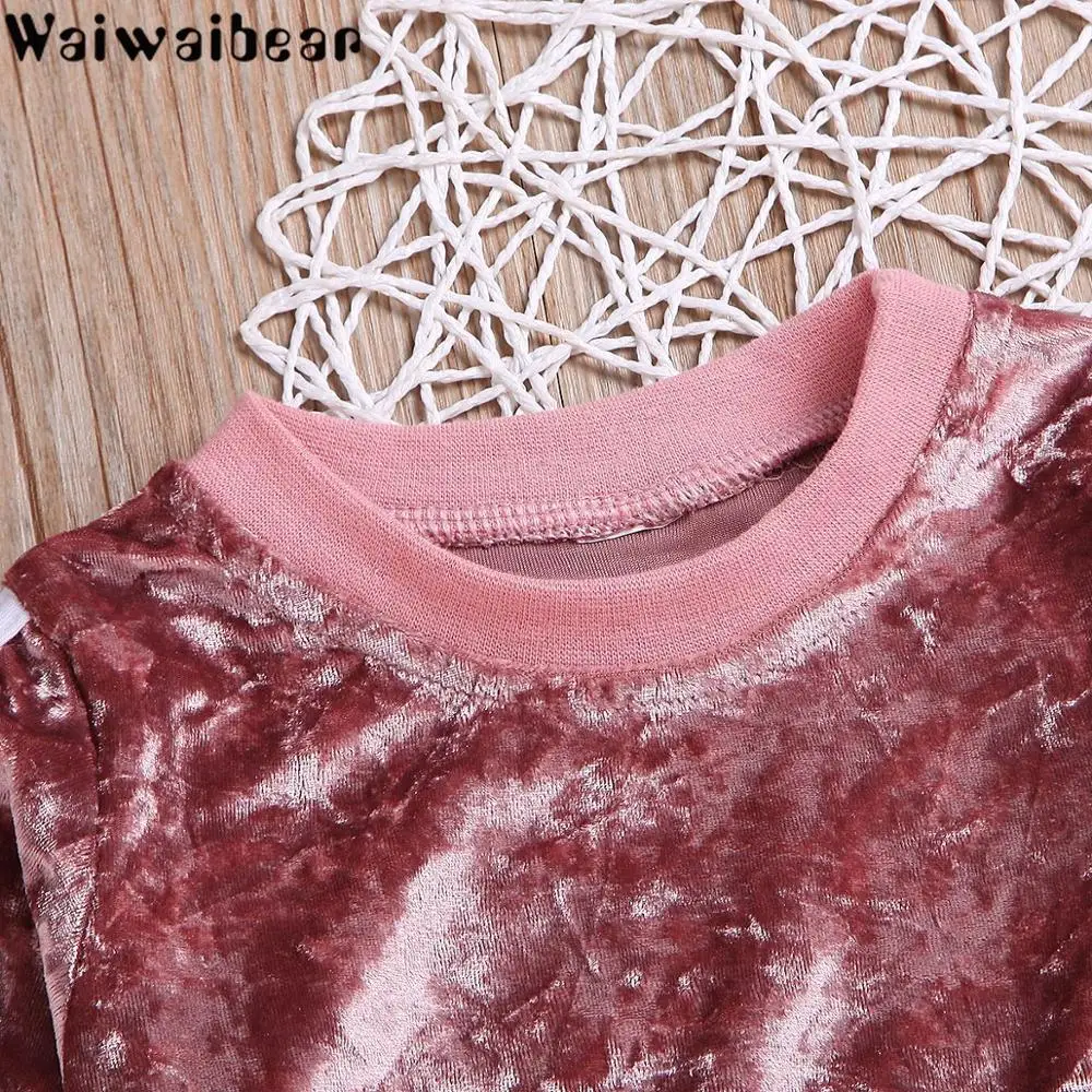 Комплекты для маленьких девочек Waiwaibear детский топ с длинными рукавами + длинные