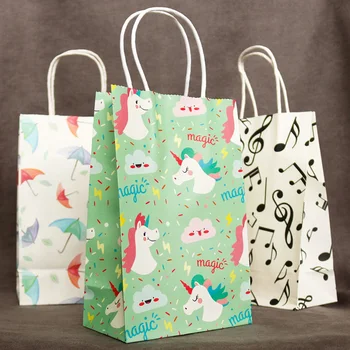 

5pcs Unicorn Gift Paper Bags with Handles Cartoon Animal Happy Birthday Paper Bag for Gifts Food Package Gift Bag Wedding Party