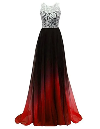 

Gradient Color Chiffon Prom Dresses Long Elegant Beaded Sequin Lace-up Evening Gown Vestido de Festa