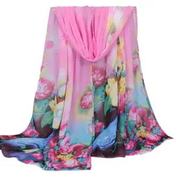 Для женщин длинные мягкие Обёрточная бумага с цветочным принтом шарф дамы платок шифон пляжные полотенца новый большой шарф Лето Cover-up