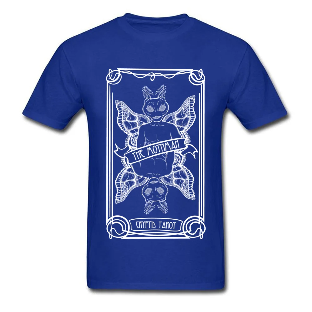 Hot Sale Men Tops & Tees Cryptid Tarot Series The Mothman Top T-shirts 100% Cotton Round Neck Short Sleeve Tee-Shirts Printed On Cryptid Tarot Series The Mothman blue