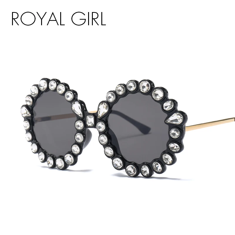 ROYAL GIRL Round Crystal Sunglasses Women New Luxury Oversize Diamond Sun Glasses Female High