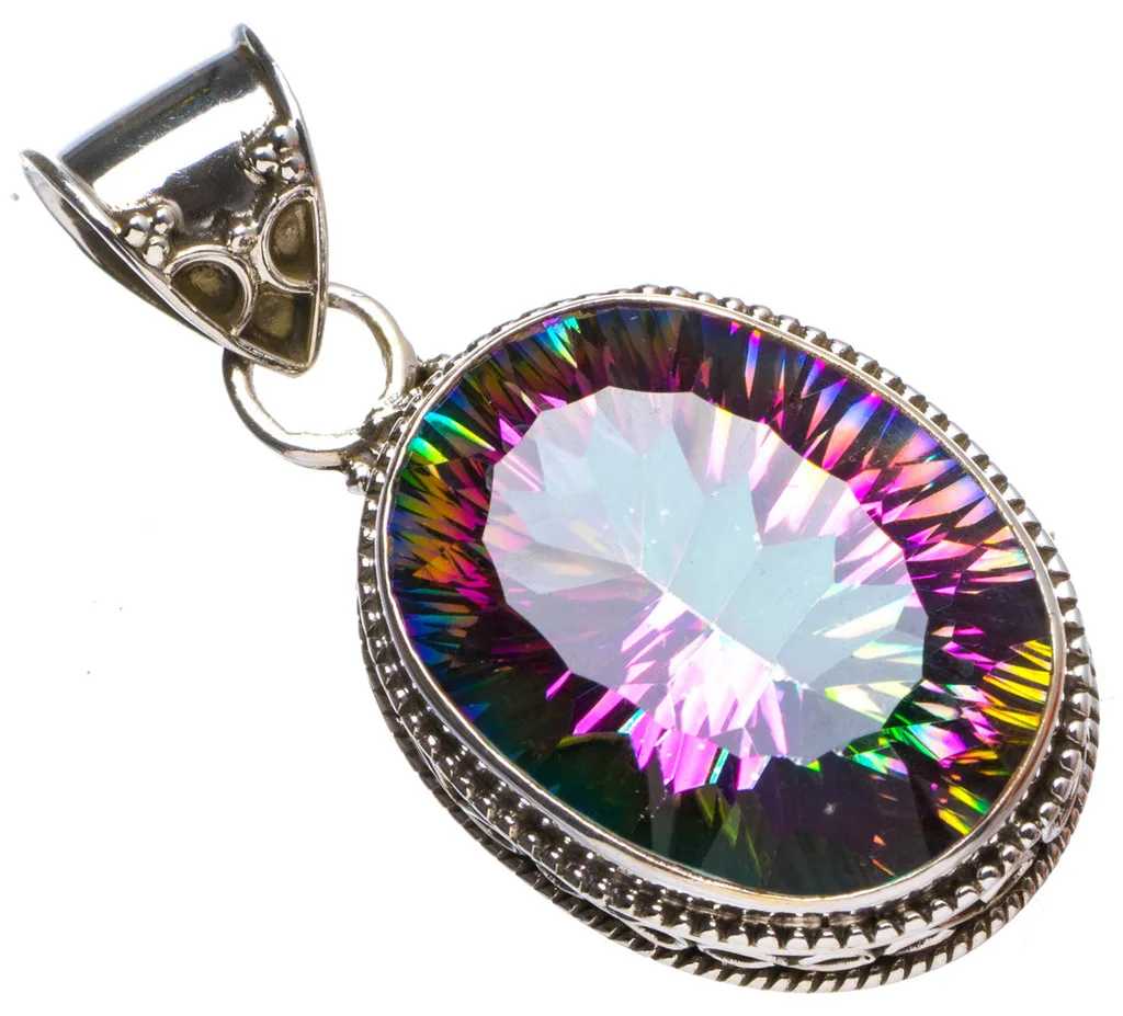 

Natural Mystical Topaz Antique Design Handmade Unique 925 Sterling Silver Pendant 1.5" X0998