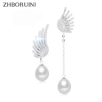 

ZHBORUINI 2019 Fashion Pearl Earrings Pearl For Women Jewelry Of Silver Angel's Wings Drop Earrings 925 Sterling Silver Jewelry