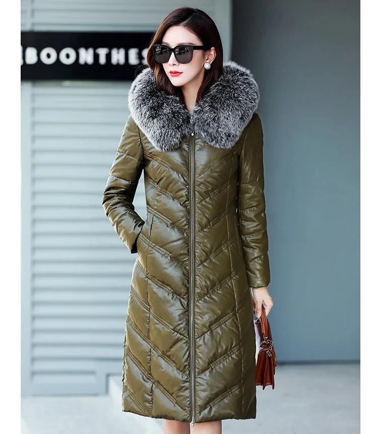 AYUNSUE зимняя куртка из натуральной кожи женская куртка-пуховик женский воротник из лисьего меха размера плюс длинное пальто куртки из овчины KJ585